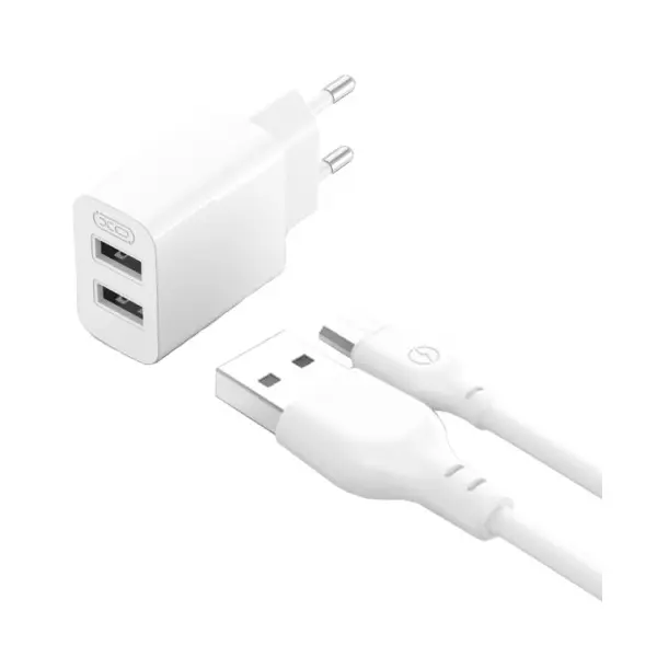 MR4_134578 Мережевий зарядний пристрій xo l109 (eu) dual usb-a 2.4a charger with micro cable, білий 