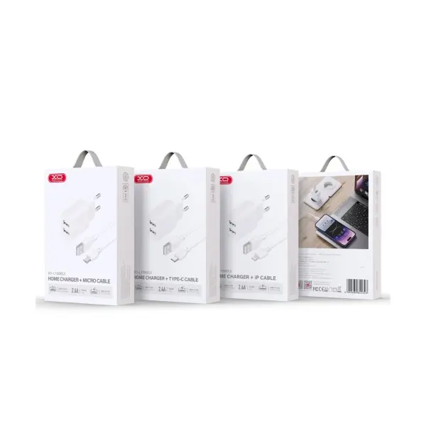 МЕРЕЖЕВИЙ ЗАРЯДНИЙ ПРИСТРІЙ XO L109 (EU) DUAL USB-A 2.4A CHARGER WITH TYPE-C CABLE, БІЛИЙ