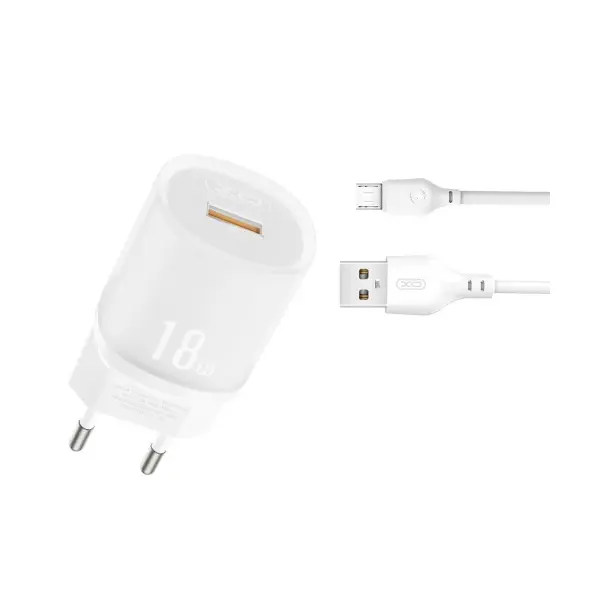 MR4_134583 Мережевий зарядний пристрій xo l157 (eu) qc3.0 18w charging charger with micro cable (nb103), білий 