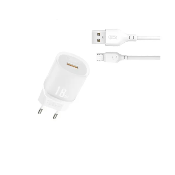 МЕРЕЖЕВИЙ ЗАРЯДНИЙ ПРИСТРІЙ XO L157 (EU) QC3.0 18W CHARGING CHARGER WITH MICRO CABLE (NB103), БІЛИЙ