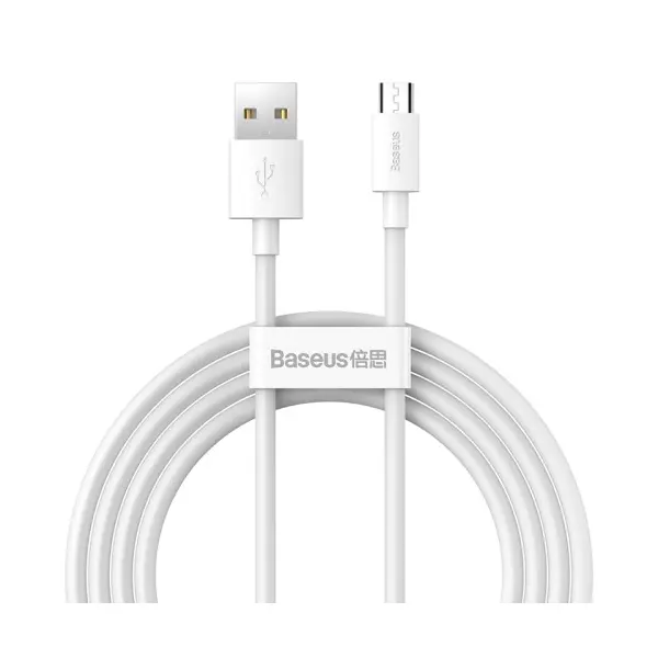 КАБЕЛЬ BASEUS SIMPLE WISDOM DATA CABLE KIT USB-A TO MICRO 2.1A (2PCS, SET) 1.5M, БІЛИЙ TZCAMZJ-02