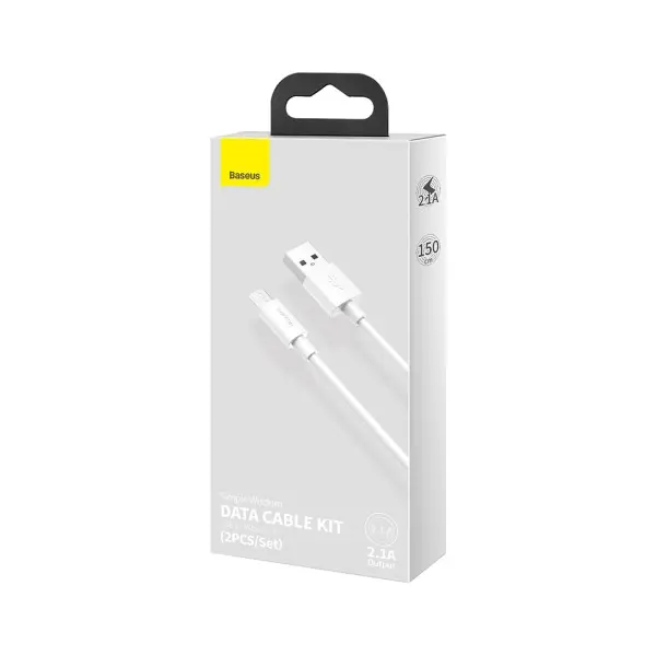 КАБЕЛЬ BASEUS SIMPLE WISDOM DATA CABLE KIT USB-A TO MICRO 2.1A (2PCS, SET) 1.5M, БІЛИЙ TZCAMZJ-02
