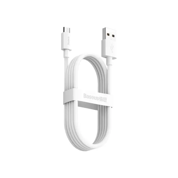 КАБЕЛЬ BASEUS SIMPLE WISDOM DATA CABLE KIT USB-A TO MICRO 2.1A (2PCS, SET) 1.5M, БІЛИЙ TZCAMZJ-02
