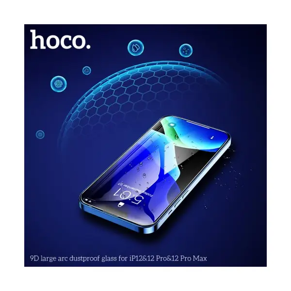 ЗАХИСНЕ СКЛО HOCO A34 9D LARGE ARC DUSTPROOF ДЛЯ IPHONE 12 PRO MAX, ЧОРНИЙ