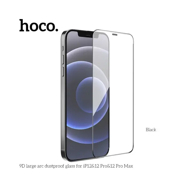 ЗАХИСНЕ СКЛО HOCO A34 9D LARGE ARC DUSTPROOF ДЛЯ IPHONE 12 PRO MAX, ЧОРНИЙ