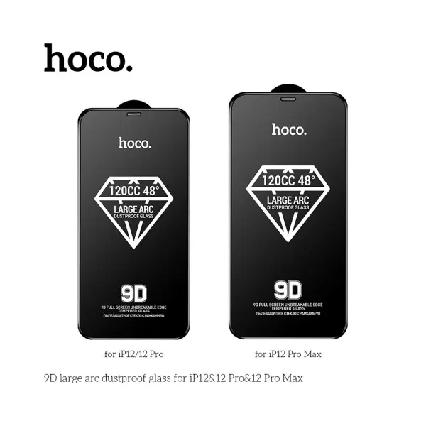 ЗАХИСНЕ СКЛО HOCO A34 9D LARGE ARC DUSTPROOF ДЛЯ IPHONE 12 PRO MAX, ЧОРНИЙ