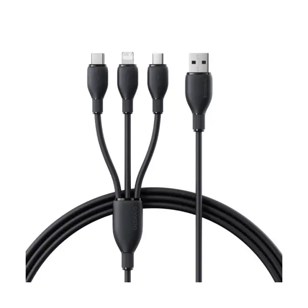 КАБЕЛЬ BASEUS ULTRA-FAST 3IN1 FAST CHARGING CABLE USB-A TO (LIGHTNING, MICRO, TYPE-C) 3.5A 0.8M, ЧОРНИЙ P10376303121-01