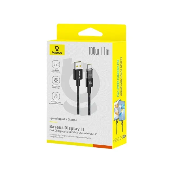 MR4_135360 Кабель baseus display 2 fast charging data cable usb-a to type-c 100w 1m, чорний p10382701121-00 