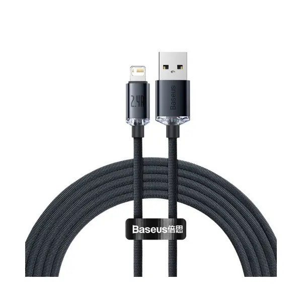 КАБЕЛЬ BASEUS CRYSTAL SHINE SERIES FAST CHARGING DATA CABLE USB-A TO LIGHTNING 2.4A 2M, ЧОРНИЙ CAJY000101