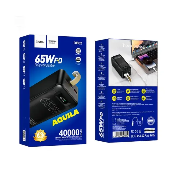 ЗОВНІШНІЙ АКУМУЛЯТОР POWER BANK HOCO DB82 AQUILA PD65W FULLY COMPATIBLE 40 000MAH, ЧОРНИЙ
