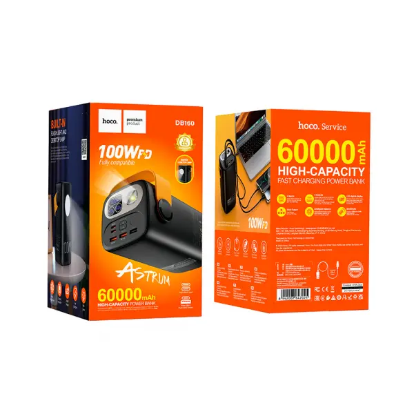 ЗОВНІШНІЙ АКУМУЛЯТОР POWER BANK HOCO DB160 ASTRUM PD100W FULLY COMPATIBLE POWER BANK 60 000MAH, ЧОРНИЙ