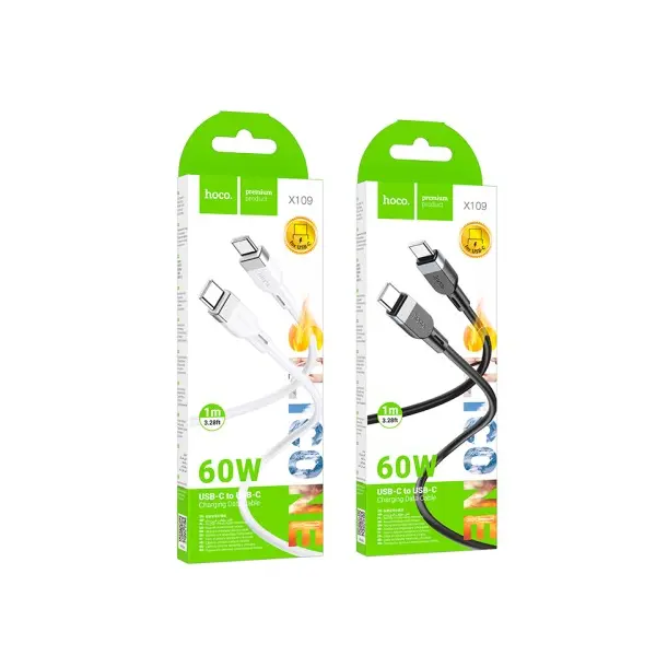 КАБЕЛЬ PD HOCO X109 ENERGY 60W SILICONE CHARGING DATA CABLE TYPE-C TO TYPE-C 60W, 1M, ЧОРНИЙ
