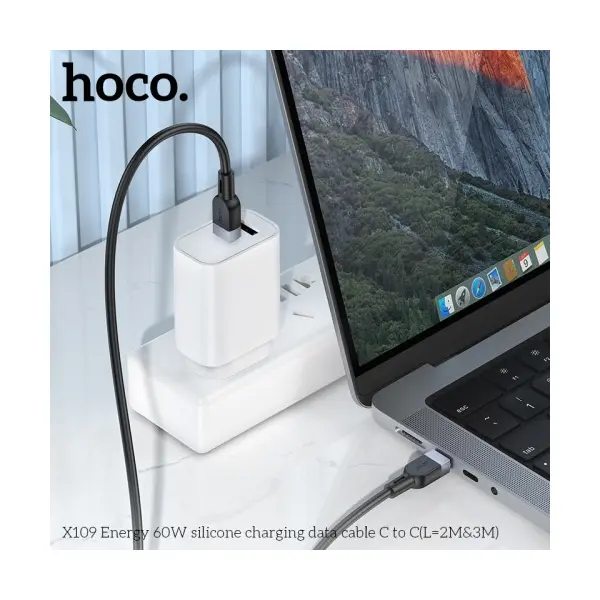 КАБЕЛЬ PD HOCO X109 ENERGY 60W SILICONE CHARGING DATA CABLE TYPE-C TO TYPE-C 60W, 2M, ЧОРНИЙ