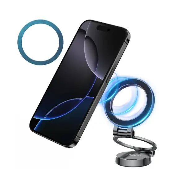 АВТОТРИМАЧ XO C161 APPLE MAGSAFE MAGNETIC TRI-FOLD PHONE HOLDER (WITH MAGNET RING), ЧОРНИЙ