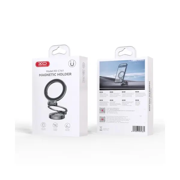 MR4_136242 Автотримач xo c161 apple magsafe magnetic tri-fold phone holder (with magnet ring), чорний 
