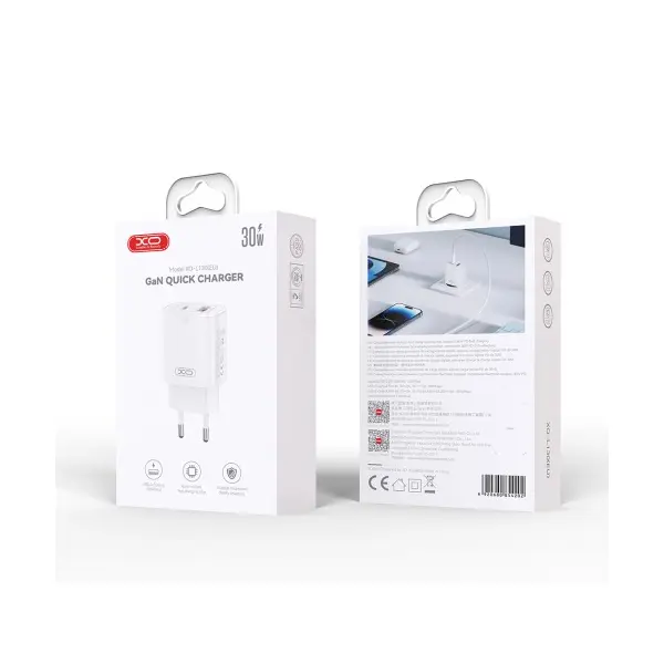 MR4_136205 Мережевий зарядний пристрій xo l130 (eu) pd30w, qc18w (1type-c+1usb-a) fast charging charger, білий 