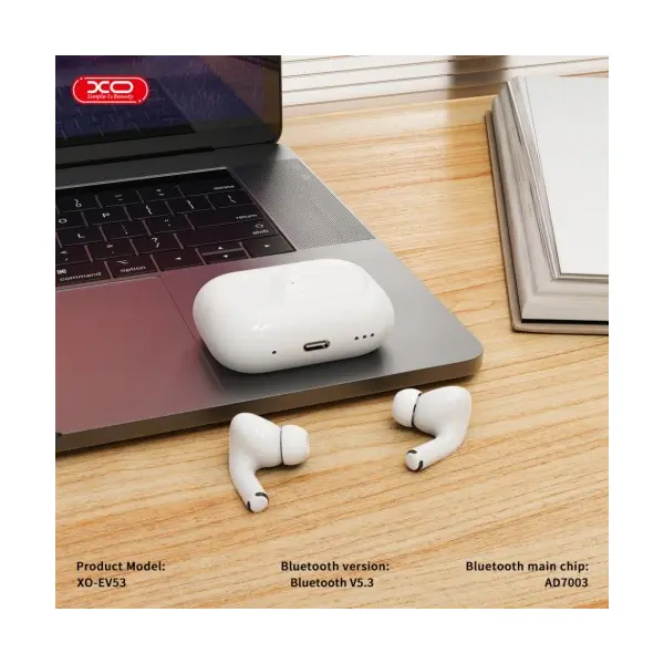 НАВУШНИКИ БЕЗДРОТОВІ XO EV53 V FULL-FEATURED ANC NOISE CANCELING HEADPHONES WITH BUZZER, БІЛИЙ