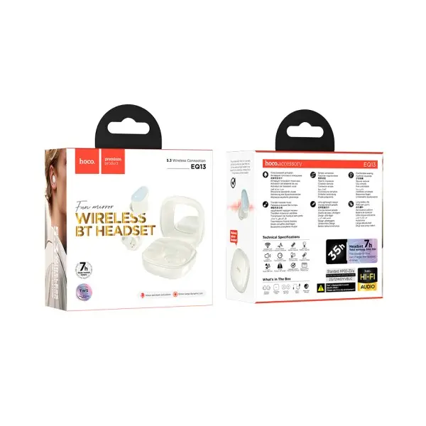 НАВУШНИКИ БЕЗДРОТОВІ HOCO EQ13 FUN TRUE WIRELESS BT5.3, 7HOURS MILKY, БІЛИЙ
