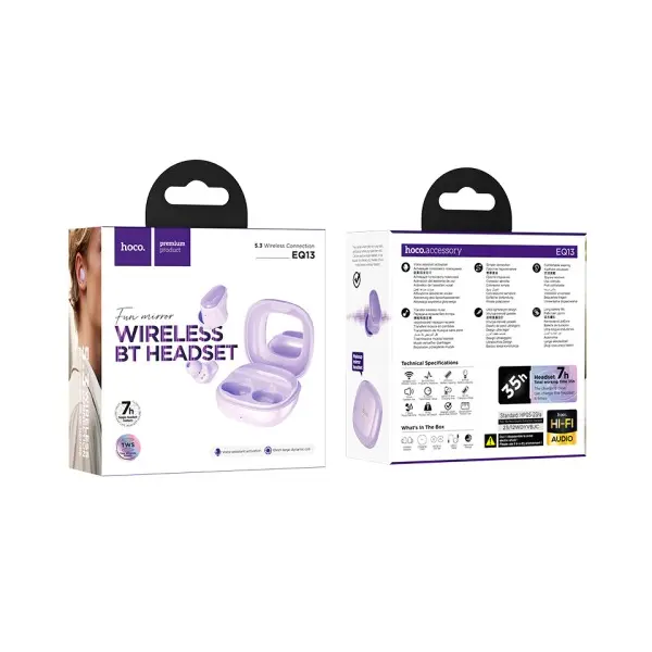 НАВУШНИКИ БЕЗДРОТОВІ HOCO EQ13 FUN TRUE WIRELESS BT5.3, 7HOURS ПУРПУРОВИЙ