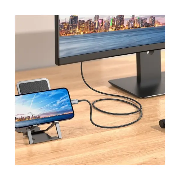 КАБЕЛЬ HDTV HOCO UA27 HD ON-SCREEN CABLE LIGHTNING TO HDTV 2M, METAL, СІРИЙ