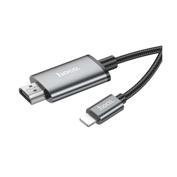 КАБЕЛЬ HDTV HOCO UA27 HD ON-SCREEN CABLE LIGHTNING TO HDTV 2M, METAL, СІРИЙ