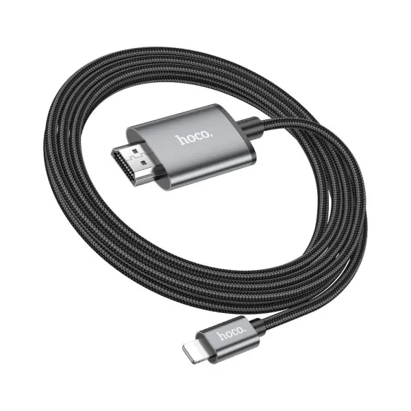 КАБЕЛЬ HDTV HOCO UA27 HD ON-SCREEN CABLE LIGHTNING TO HDTV 2M, METAL, СІРИЙ