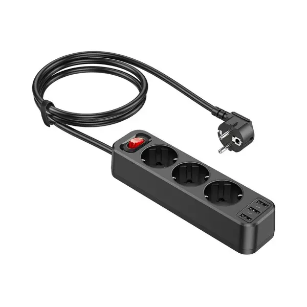 МЕРЕЖЕВИЙ ПОДОВЖУВАЧ HOCO NS7 SHARP 1 POSITION (PD20W, 1C2A) DESKTOP SOCKET (EU, GER), ЧОРНИЙ