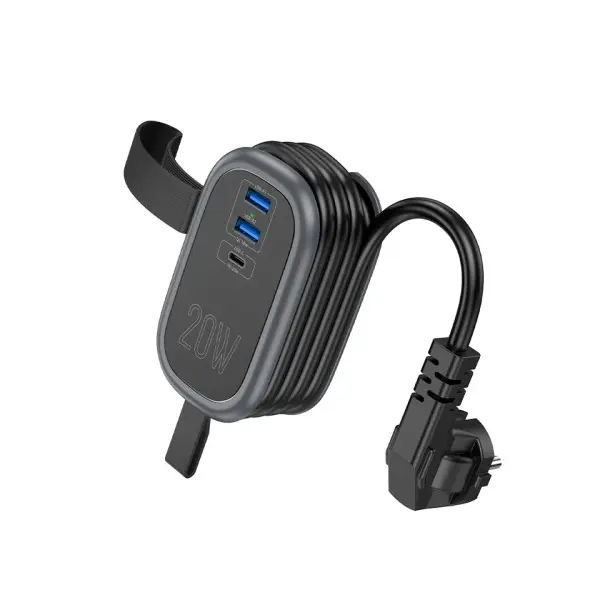 МЕРЕЖЕВИЙ ПОДОВЖУВАЧ HOCO NS7 SHARP 1 POSITION (PD20W, 1C2A) DESKTOP SOCKET (EU, GER), ЧОРНИЙ