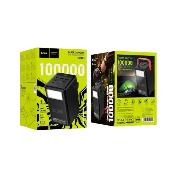 ЗОВНІШНІЙ АКУМУЛЯТОР POWER BANK HOCO DB03 ENDURE 22.5W FULLY COMPATIBLE PB, LAMP, 100 000MAH, ЧОРНИЙ