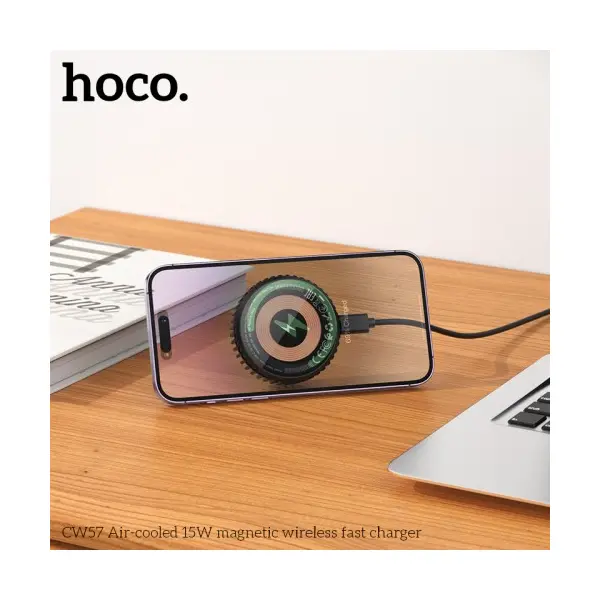 БЕЗДРОТОВИЙ ЗАРЯДНИЙ ПРИСТРІЙ HOCO CW57 AIR-COOLED 15W MAGNETIC WIRELESS FAST CHARGER, ЧОРНИЙ