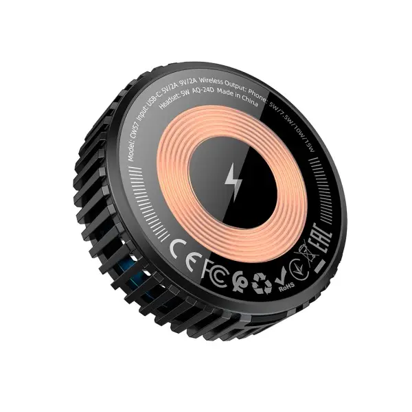 БЕЗДРОТОВИЙ ЗАРЯДНИЙ ПРИСТРІЙ HOCO CW57 AIR-COOLED 15W MAGNETIC WIRELESS FAST CHARGER, ЧОРНИЙ