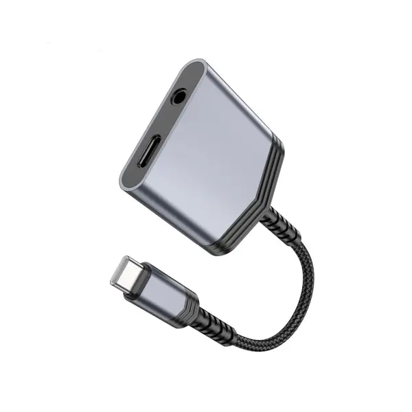 АДАПТЕР АУДІО HOCO LS39 TYPE-C TO TYPE-C+3.5 DIGITAL AUDIO CONVERTER 1.5M METAL, СІРИЙ