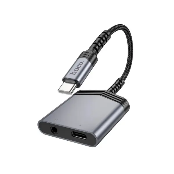 АДАПТЕР АУДІО HOCO LS39 TYPE-C TO TYPE-C+3.5 DIGITAL AUDIO CONVERTER 1.5M METAL, СІРИЙ