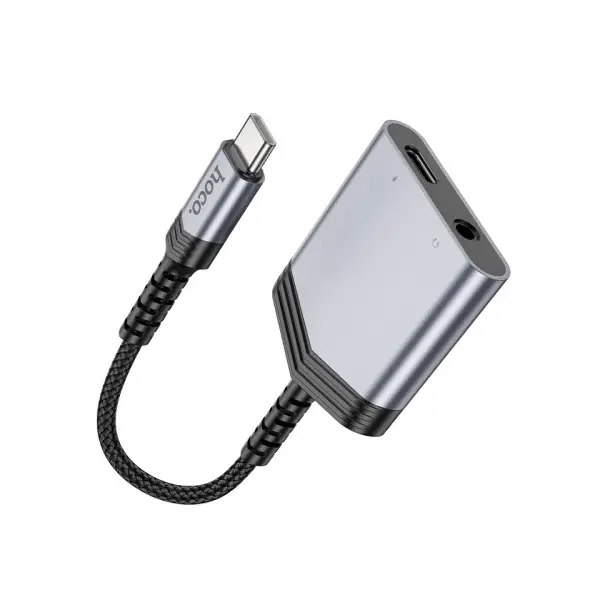 АДАПТЕР АУДІО HOCO LS39 TYPE-C TO TYPE-C+3.5 DIGITAL AUDIO CONVERTER 1.5M METAL, СІРИЙ