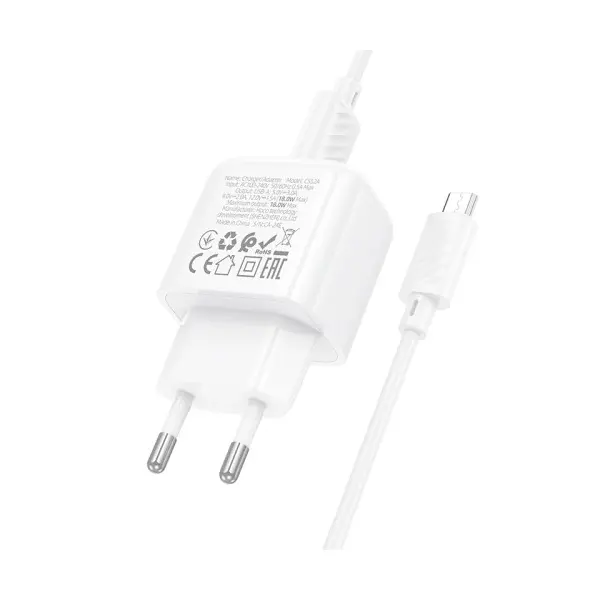 MR4_137267 Мережевий зарядний пристрій hoco cs52a surplus single-port qc3.0 charger + micro, білий 