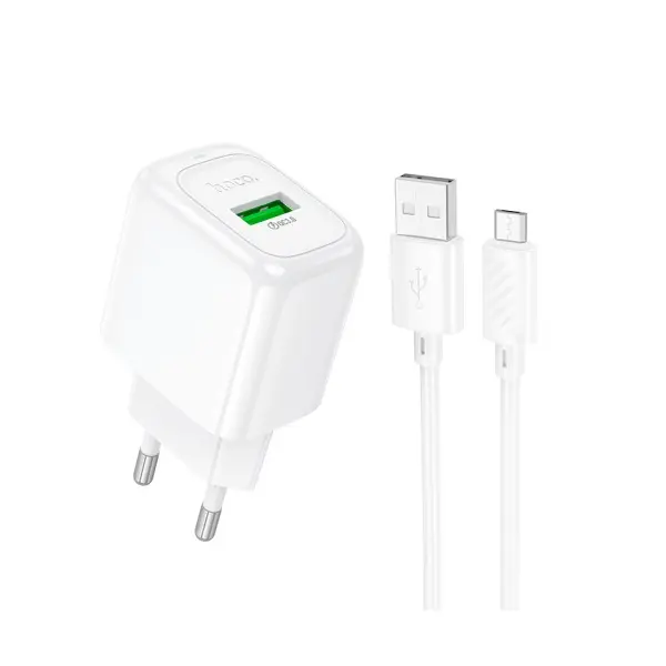 MR4_137267 Мережевий зарядний пристрій hoco cs52a surplus single-port qc3.0 charger + micro, білий 