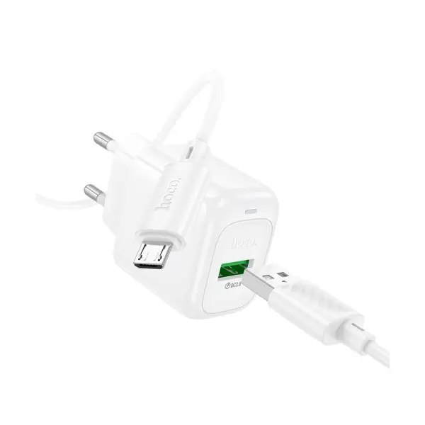 МЕРЕЖЕВИЙ ЗАРЯДНИЙ ПРИСТРІЙ HOCO CS52A SURPLUS SINGLE-PORT QC3.0 CHARGER + MICRO, БІЛИЙ