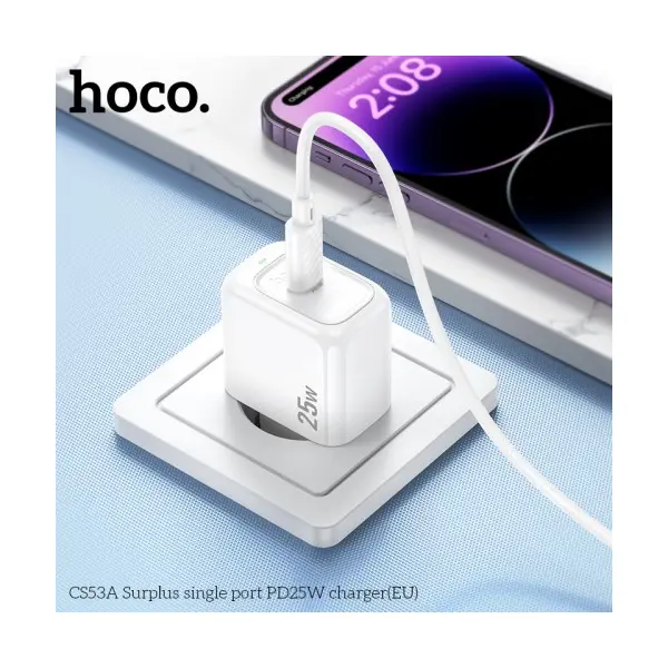 МЕРЕЖЕВИЙ ЗАРЯДНИЙ ПРИСТРІЙ HOCO CS53A SURPLUS SINGLE PORT PD25W CHARGER, БІЛИЙ