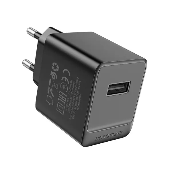 МЕРЕЖЕВИЙ ЗАРЯДНИЙ ПРИСТРІЙ BOROFONE BAS11A ERUDITE SINGLE PORT 1USB, 2.1A+ CABLE TYPE-C, ЧОРНИЙ
