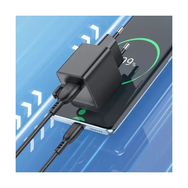 МЕРЕЖЕВИЙ ЗАРЯДНИЙ ПРИСТРІЙ BOROFONE BAS11A ERUDITE SINGLE PORT 1USB, 2.1A+ CABLE TYPE-C, ЧОРНИЙ