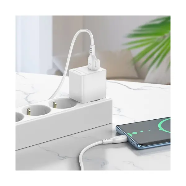 MR4_137600 Мережевий зарядний пристрій borofone bas11a erudite single port 1usb, 2.1a+ cable type-c, білий 