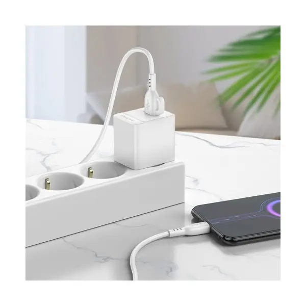 МЕРЕЖЕВИЙ ЗАРЯДНИЙ ПРИСТРІЙ BOROFONE BAS11A ERUDITE SINGLE PORT 1USB, 2.1A, БІЛИЙ