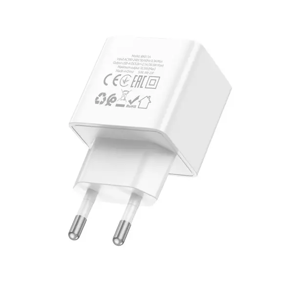 МЕРЕЖЕВИЙ ЗАРЯДНИЙ ПРИСТРІЙ BOROFONE BAS11A ERUDITE SINGLE PORT 1USB, 2.1A, БІЛИЙ