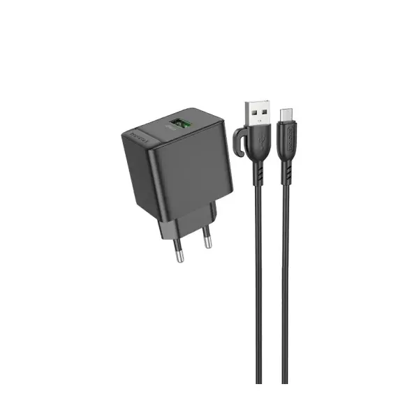 МЕРЕЖЕВИЙ ЗАРЯДНИЙ ПРИСТРІЙ BOROFONE BAS12A ERUDITE SINGLE PORT 18W, QC3.0, 1USB + MICRO, ЧОРНИЙ
