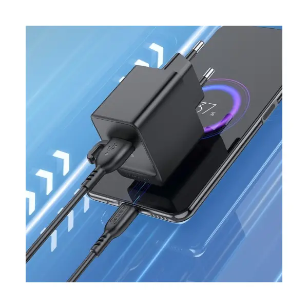 МЕРЕЖЕВИЙ ЗАРЯДНИЙ ПРИСТРІЙ BOROFONE BAS12A ERUDITE SINGLE PORT 18W, QC3.0, 1USB + MICRO, ЧОРНИЙ