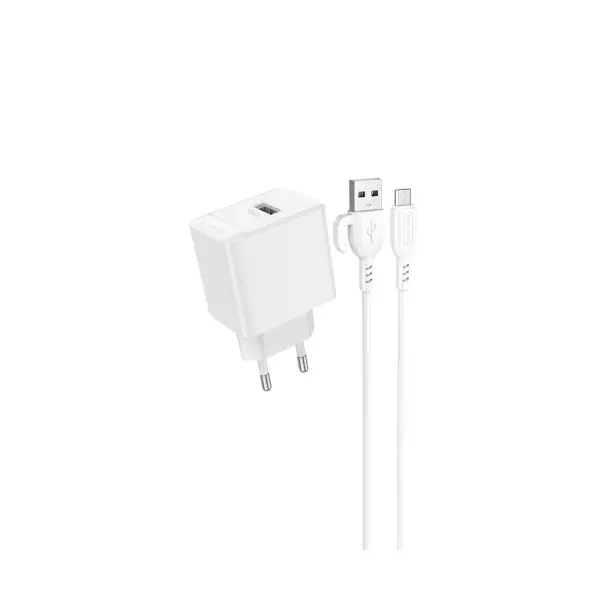 MR4_137603 Мережевий зарядний пристрій borofone bas12a erudite single port 18w, qc3.0, 1usb + micro, білий 