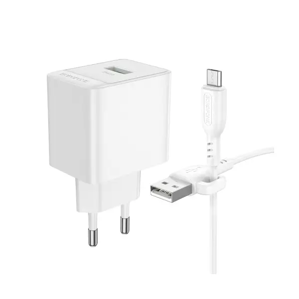 MR4_137603 Мережевий зарядний пристрій borofone bas12a erudite single port 18w, qc3.0, 1usb + micro, білий 