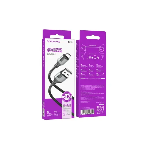MR4_137608 Кабель borofone bx101 creator charging data cable для micro 2.4a, 1m, чорний 