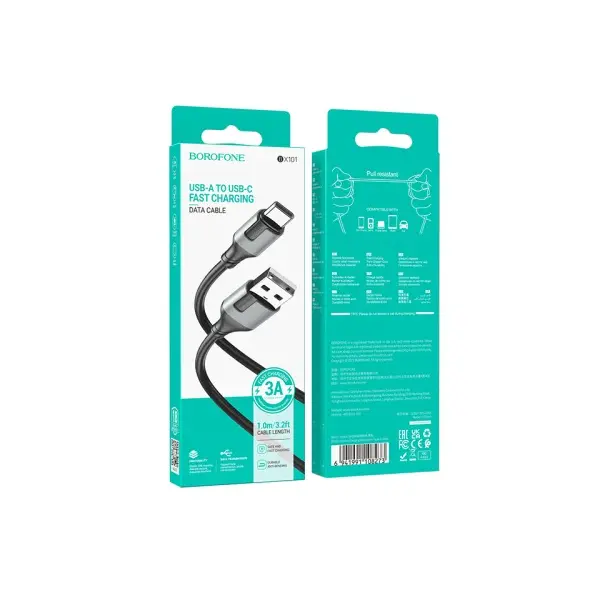 КАБЕЛЬ BOROFONE BX101 CREATOR CHARGING DATA CABLE TYPE-C 3A, 1M, ЧОРНИЙ