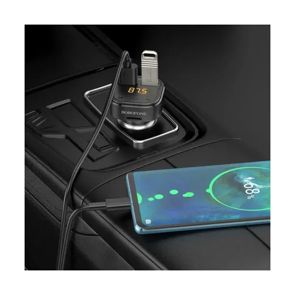 MR4_137649 Автомобільний зарядний пристрій модулятор borofone bc43 flash qc3.0, чорний BOROFONE